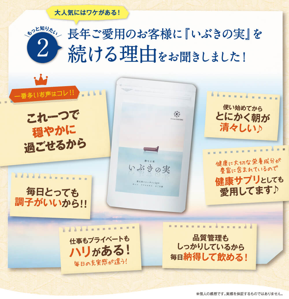 長年ご愛用のお客様に「いぶきの実」を続ける理由をお聞きました。