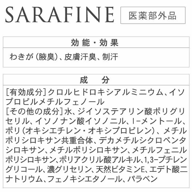 わき汗・ワキガ対策／SARAFINE（サラフィネ）商品説明｜フロムココロ